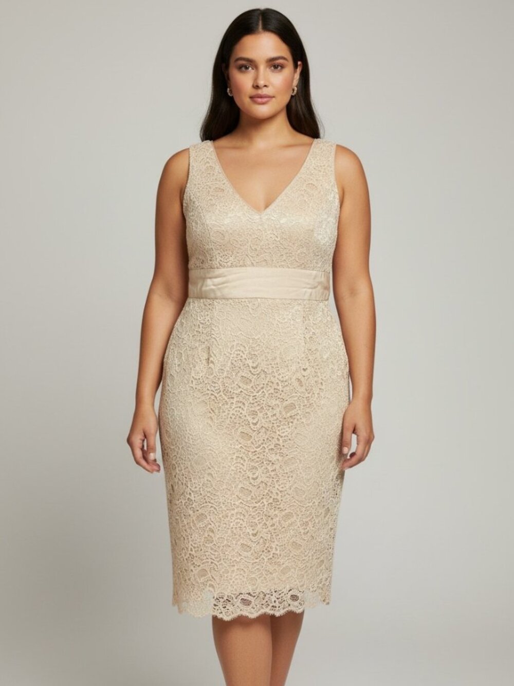 Adrianna Papell Champagne Lace Cocktail Sheath Dress 12 Old Money Bridal Shower